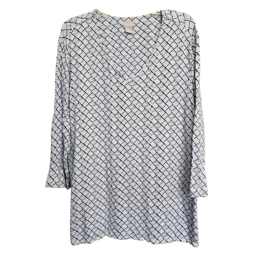 Chico's Jersey Knit Basketweave Print Scoop Neck 3/4 Sleeve Top Size 4 (XXL)